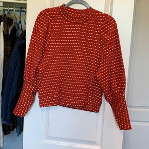 Puff-Sleeve Mockneck Top in Bow-Tie Jacquard